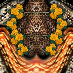 leopard golden chains pattern with flower design