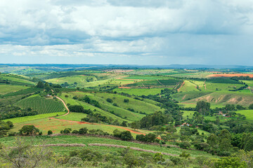 Brazilian Mineira rural landscape São Roque de Minas - MG. Wide view of farms and coffee...