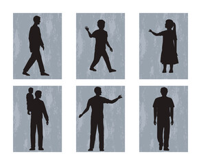 seven fathers and kids silhouettes