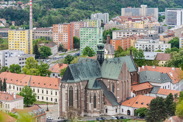 Brno. Czech. Spring 2019. Panorama of the center of Brno. Great Cathedral in Brno.