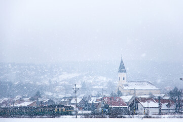 Ťahanovce village in winter snow, Slovakia