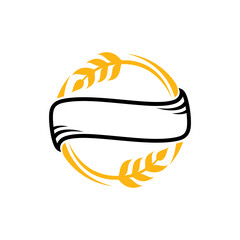 Wheat emblem badge logo template suitable for organic food icon, organic rice product label, foodstuffs, bread ingredient and others