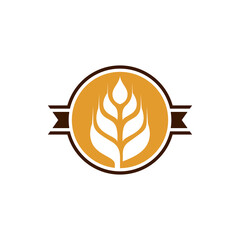 Wheat emblem badge logo template suitable for food icon, agriculture symbol, rice label, foodstuffs, organic product and others