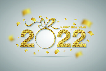 2022 Happy New Year elegant design - vector illustration of golden 2022 logo numbers on gray background - perfect typography for 2022 save the date luxury designs and new year celebration.