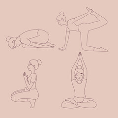 Yoga girl line art illustration design of vector.