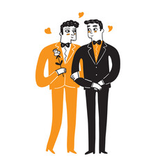 Homosexual couples celebrating love, proposal,