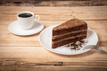 chocolate and nut cake and coffee