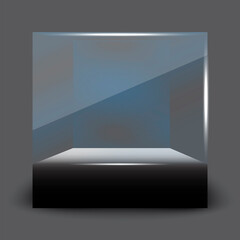 Fototapeta premium 3d mockup with black glass showcase form cube. Interior design. Vector illustration. Stock image. EPS 10.