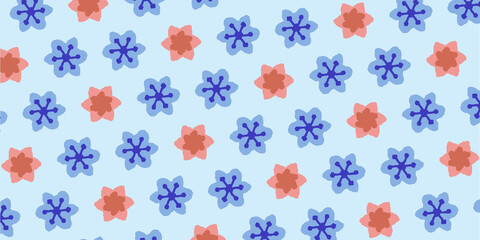 青い花のシームレスなパターンの背景イラスト
