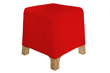 Red fabric padded low stool isolated on white background