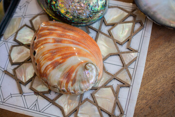 Mother of pearl inlaying. the pearl shell as a sea shell object