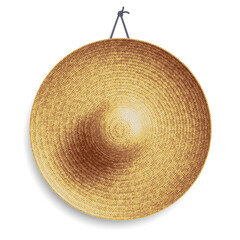 Realistic Summer Straw Wicker Hat like Mexican Sombrero in Top View