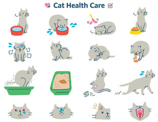 猫の体調症状イラストセット