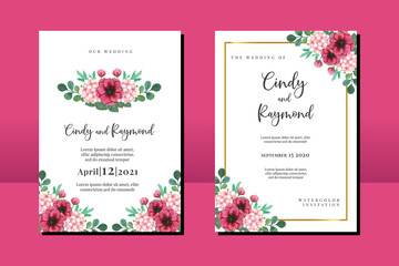 Fototapeta na wymiar Wedding invitation frame set, floral watercolor hand drawn Anemone and Hydrangea Flower design Invitation Card Template