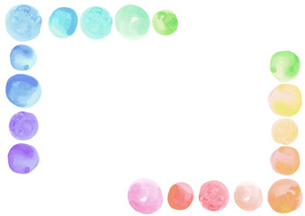 水彩画水玉のカラフル飾り枠
