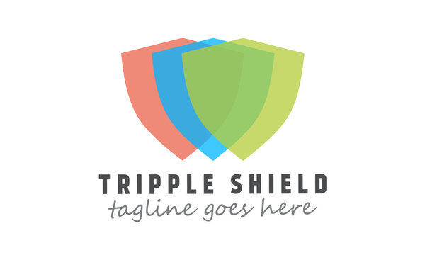 Overlap triple shield logo template. transparent color protection logotype. vector