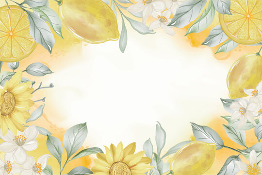 spring lemon flower watercolor frame for background