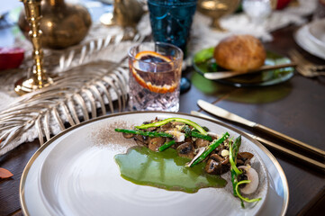 Asparagus and mushroom vegetarian fancy plate