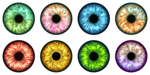 Closeup of colorful real human iris and pupil texture background.