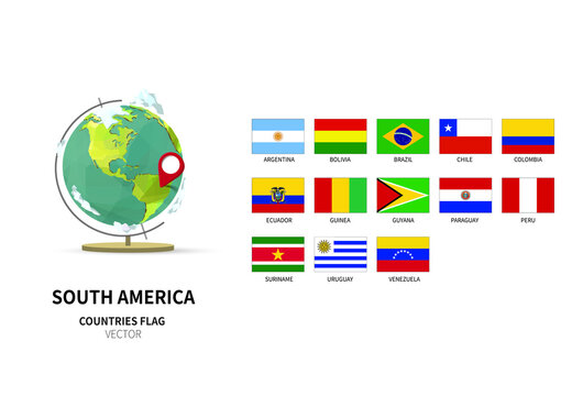 South America countries flag vector. all world countries national flags.