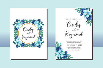 Obraz na płótnie Canvas Wedding invitation frame set, floral watercolor hand drawn Lily with Rose Flower design Invitation Card Template