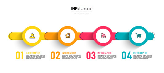 Timeline Infographics design template, linear concept with 4 steps - obrazy, fototapety, plakaty