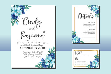 Wedding invitation frame set, floral watercolor hand drawn Lily with Rose Flower design Invitation Card Template