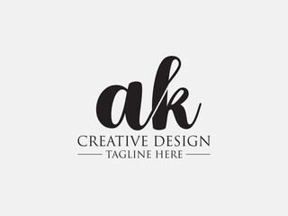 Abstract small letter ak logo. This logo icon incorporate with abstract cross line logo in the creative way. black and white bacground logo.