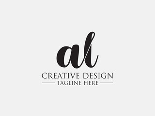 Abstract small letter al logo. This logo icon incorporate with abstract logo in the creative way. black and white bacground logo.	