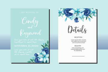 Wedding invitation frame set, floral watercolor hand drawn Lily with Rose Flower design Invitation Card Template