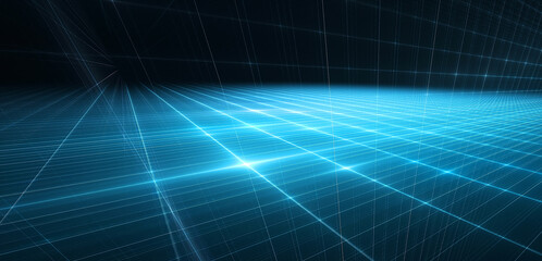 Naklejka premium 3d perspective rendering blue futuristic grid background texture