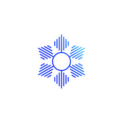 Abstract graphic illustration of a snowflake with rays in the form of sound waves