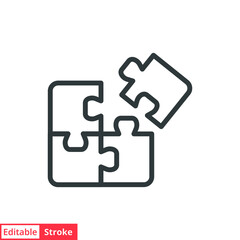 Puzzle line icon. Simple outline style. Jigsaw symbol, pictogram, single, piece, business, teamwork logo concept design. Vector illustration isolated on white background. Editable stroke EPS 10.