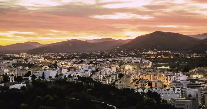 Timelapse of ibiza rooftops beautiful sunlight day to night shot in 4k uhd