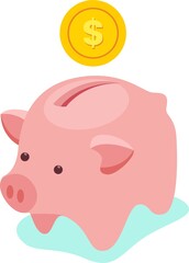 Piggy bank. Money box with falling gold coins.