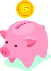 Piggy bank. Money box with falling gold coins.