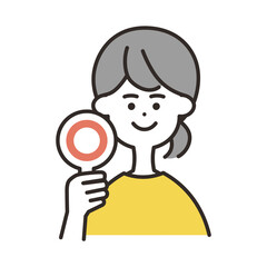 女性　丸札　上半身　イエローカラー