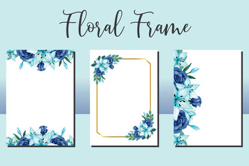 Wedding invitation frame set, floral watercolor hand drawn Lily with Rose Flower design Invitation Card Template