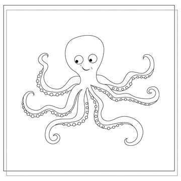 The page of the coloring book, octopus. A sketch. Coloring book for kids. Vector  illustration isolated on a white background