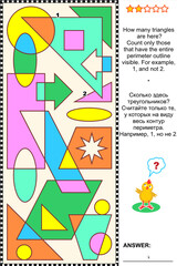 Educational visual math puzzle: Find and count all the triangles. Answer included.
