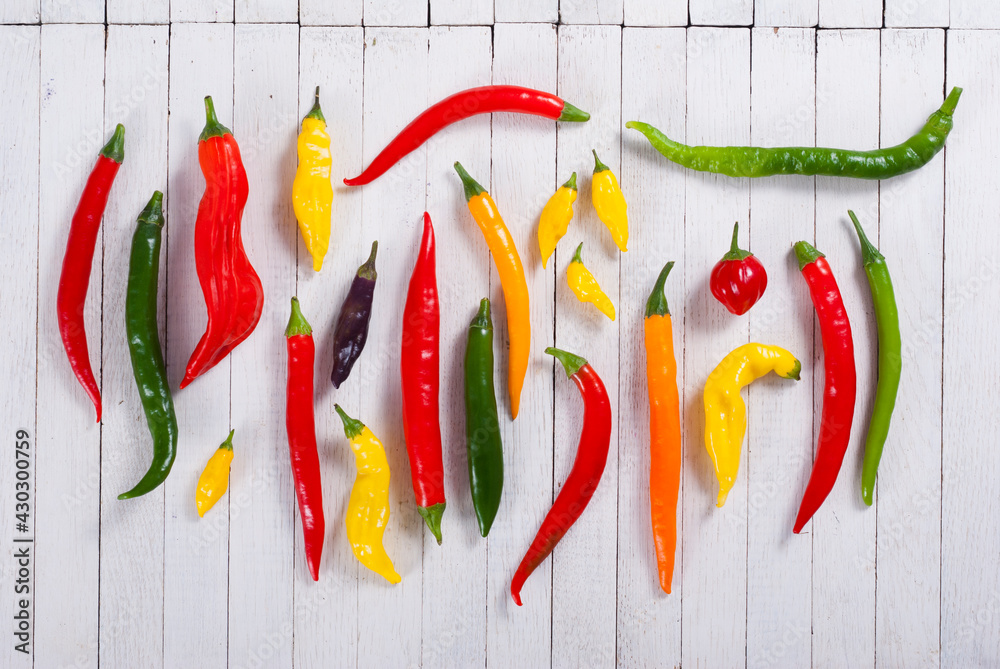 Canvas Prints chili pepper selection on white wood table background