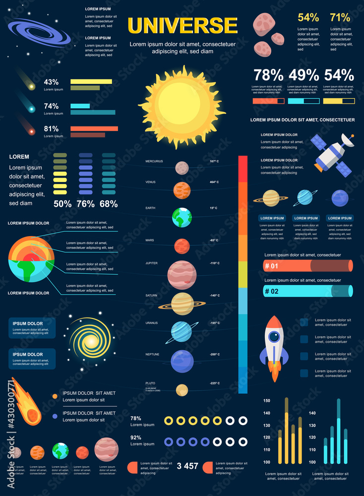 Leinwandbilder universe banner with infographic elements. galaxy poster template with flowchart, data visualization