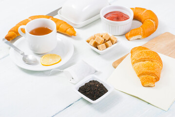 breakfast on white wood table