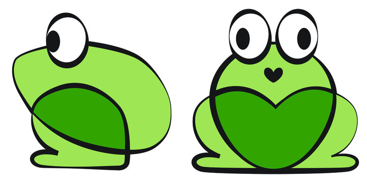 Simple and Cute Line Vector Green Frog Icon