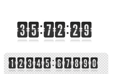 Vector coming soon web page design template with flip time counter. Vector illustration template. Scoreboard number floating font isolated on white