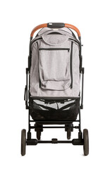 Modern baby stroller on white background