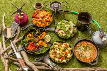 アウトドア　キャンプ料理　Pasta cooking outdoors