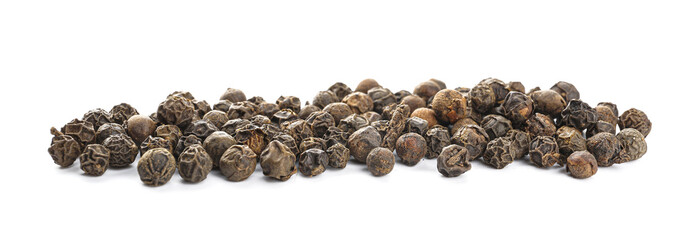 Heap of peppercorns on white background