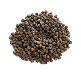 Heap of peppercorns on white background
