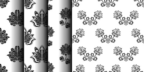 Set Seamless pattern with antique style ornament. Good for clothing and textiles. Vector illustration.